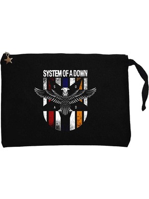 System Of A Down Eagle Colors Siyah Clutch Astarlı Cüzdan / El Çantası