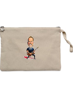 Metallica James Hetfield Cartoon Krem Clutch Astarlı Cüzdan / El Çantası