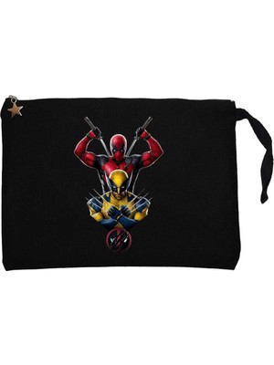 Deadpool Wolverine Warrios Siyah Clutch Astarlı Cüzdan / El Çantası