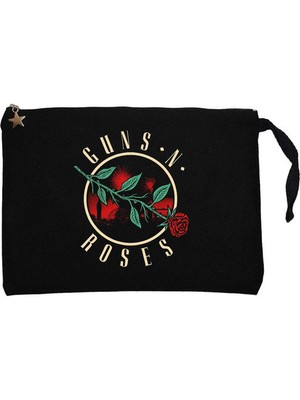 Guns N Roses Flower Siyah Clutch Astarlı Cüzdan / El Çantası