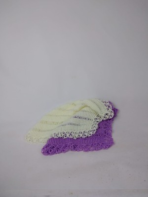 Relya Unisex El Örgüsü Yumuşak 2 Adet Mor Krem Kare Yün Banyo Lifi Hediyelik Çeyizlik Günlük 42 *42 cm  Akrilik