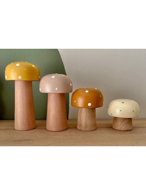Ultra Nova Waldorf 4'lü Doğal Organik Ahşap Mantar Oyuncak Seti Dekor Fotoğraf Çekimi Bebek Odası Hediyesi