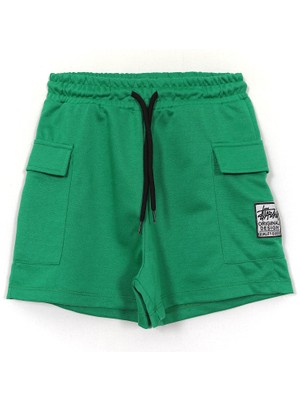 Bağcık Detaylı Kargo Cep Düz Yeşil Renk Kız Çocuk Penye Şort 001-0002061