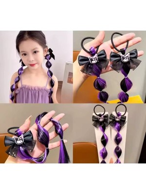 Kuromi Kuromili Kedi 2ADET Cosplay Bubble Bonbon Balon Kurdele Detay Yapay Saç Postij Lastikli Toka
