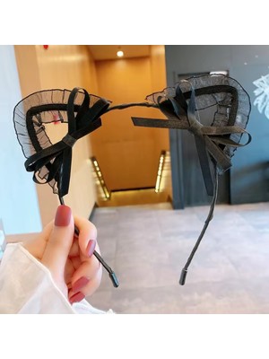 Kedi Kulak Kurdele Siyah Tül Detay Cosplay Anime Gotik Genç Kız Çocuk Bebek Taç Saç Aksesua