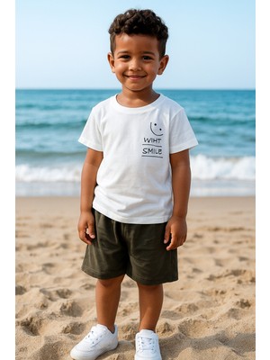 Smile Baskı Kız Erkek Çocuk Yazlık Şortlu Takım