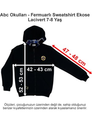 Abc Okulları Fermuarlı Sweatshirt Ekose Lacivert 7-8 Yaş