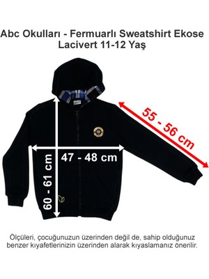 Abc Okulları Fermuarlı Sweatshirt Ekose Lacivert 11-12 Yaş