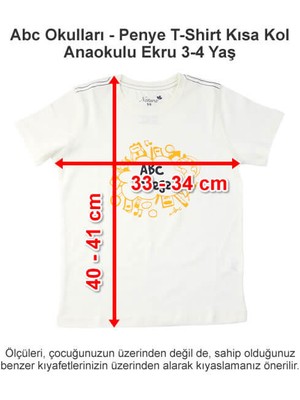 Abc Okulları Penye T-Shirt Kısa Kol Anaokulu Ekru 3-4 Yaş
