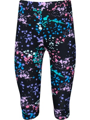 Siyah Spray Colors Kız Çocuk Yazlık Desenli Diz Altı Tayt Kapri