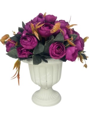 Yapay Çiçek Krem Antik Saksıda Mor Erengül 23CM