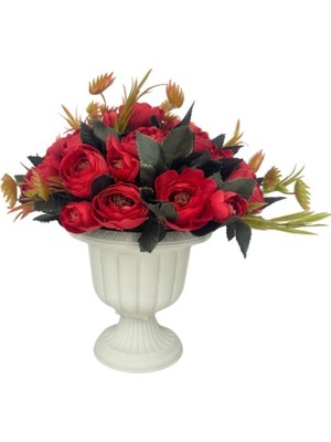 Yapay Çiçek Krem Antik Saksıda Kırmızı Erengül 23CM