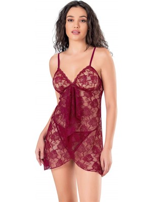 Mulvxbrf BRF02   Bordo Kısa Tül Gecelik (Mulvix)