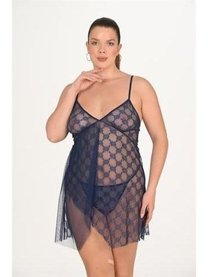 Mulvxbrf BRF02  Büyük Beden Lacivert Gecelik 3046 (Mulvix)