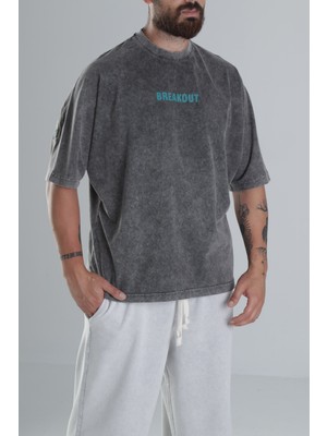 Breakout Yıkamalı Antrasit Oversize Tasarım T-Shirt