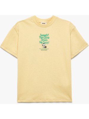 Koton Lisanslı Snoopy Baskılı Kısa Kollu Bisiklet Yaka Pamuklu Tişört