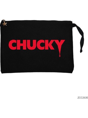 Chucky Logo Siyah Clutch Astarlı Cüzdan / El Çantası