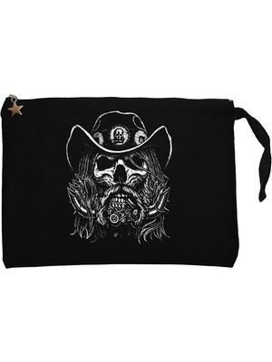 Motörhead Lemmy Kilmister Skull Portre Siyah Clutch Astarlı Cüzdan / El Çantası