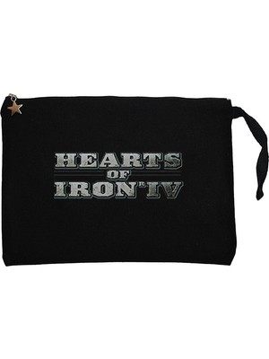 Hearts Of Iron Iv Silver Logo Siyah Clutch Astarlı Cüzdan / El Çantası