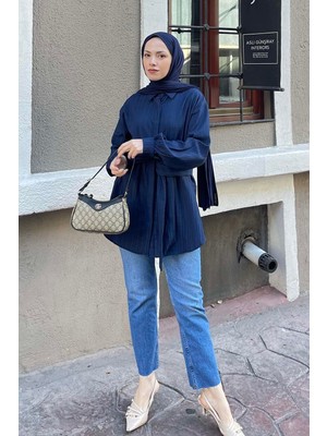 Belden Bağlamalı Tunik Gömlek Lacivert