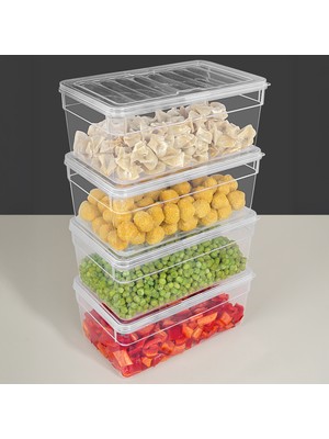 4'lü Derin Mikrodalga Uyumlu Erzak Gıda Saklama Kabı - Şeffaf Kapak Düzenleyici Organizer Set 2500ML