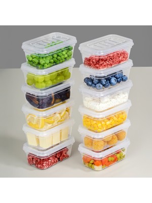12'li Şeffaf Kapaklı Mikrodalga Uyumlu Saklama Kabı - Organizer Düzenleyici Gıda Erzak Kabı 12X240ML