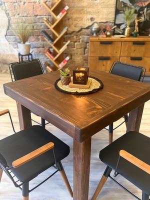 Ntconcept Pina Masif Ağaç Tel Sandalyeli Masa Takımı 85x85 +4sandelye