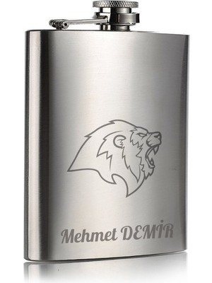 Kişiye Özel Aslan Temalı 9 Oz  Çelik Cep Matarası 266 ml Içki Konyak Alkol Matarası Vip Hediye