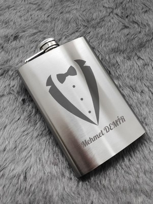 Kişiye Özel Smokin Damat Temalı 9 Oz Çelik Cep Matarası 266 ml Içki  Alkol Matarası Sevgiliye Hediye
