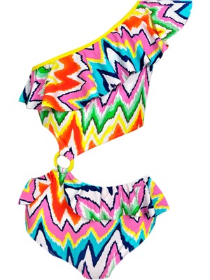 Look Me Tek Omuz Zig-Zag Desenli Cut-Out Halka Detaylı 50UV Kız Çocuk Mayo By Nessi Byrd
