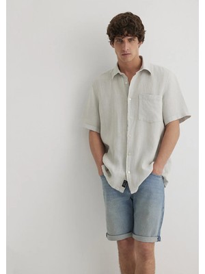 Mavi Gri Keten Gömlek 0211473-70080