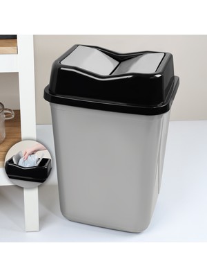 Çift Kapaklı Plastik Çöp Kovası - Ev Ofis Banyo Mutfak Çöp Kovası Gri 30 Litre