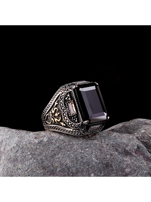 925 Ayar Gümüş Siyah Zirkon Taşlı Erkek Yüzük