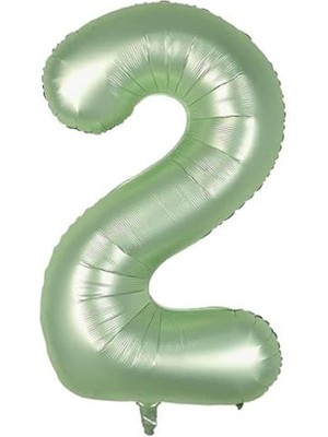 Rakam Folyo Balon 2 Rakamı Retro Adaçayı Yeşili 100 cm 40 Inc