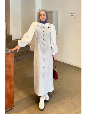 Önü Boydan Düğmeli Salopet Gri