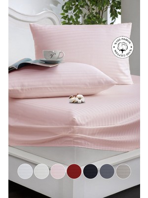 %100 Pamuk Çizgili Saten Tek / Çift Kişilik Lastikli Çarşaf Seti |100X200|160X200|180X200