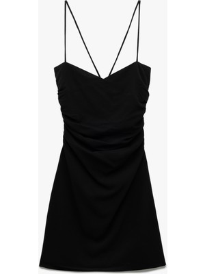 Koton Viskon Keten Karışımlı Slim Fit Drapeli Ince Askılı Mini Elbise