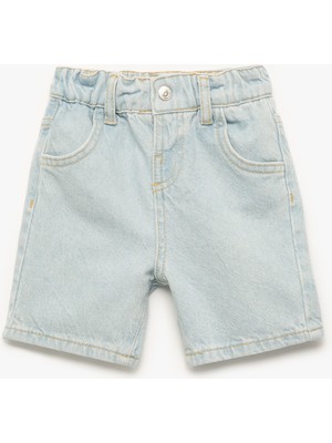 Koton Beli Lastikli Düğmeli Cepli Pamuklu Denim Şort