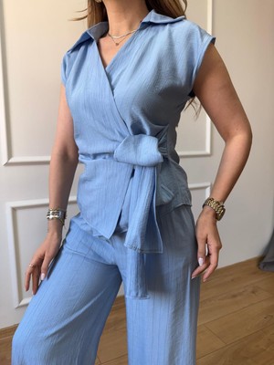 Mavi Önden Bağlama Detaylı Takım