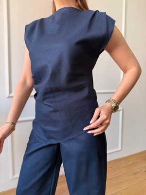 Lacivert Etek Ucu Asimetrik Takım