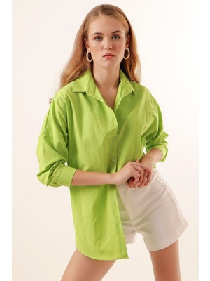 Arben Boutique 3900 Oversize Uzun Basic Gömlek - Çağla