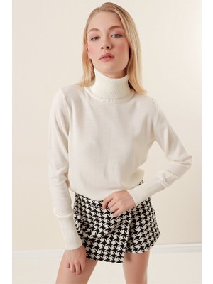 Arben Boutique 15747 Balıkçı Yaka Triko Kazak - Ekru