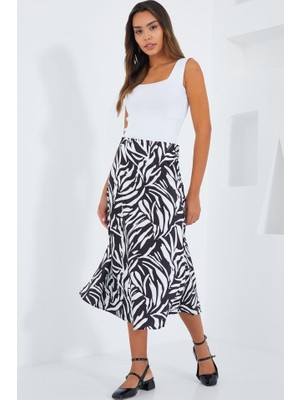 Arben Boutique Siyah Beyaz Desenli Saten Etek 15806