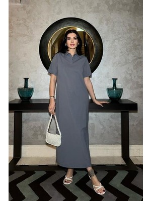 Arben Boutique Manque Polo Yaka Yırtmaçlı Elbise 2689-8