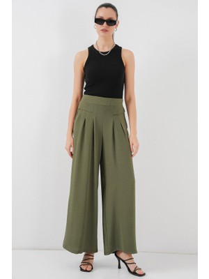 Arben Boutique Geniş Paça Pileli Pantolon 6718 - Haki