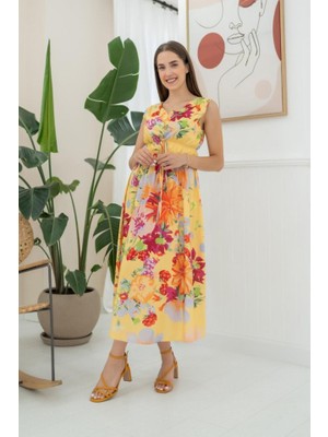Arben Boutique Sarı Çiçek Desenli Yazlık Elbise