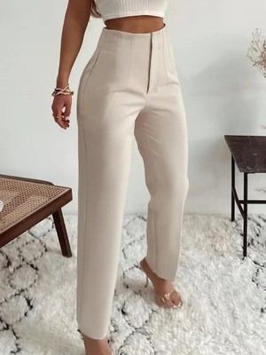 Arben Boutique Kadın Yüksek Bel Önden Fermuarlı Ithal Krep Pantolon
