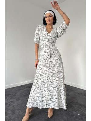 Arben Boutique Beyaz Arka ve Bel Ucu Gipeli Elbise