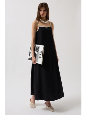 Arben Boutique Şerit Detay Keten Maxi Elbise