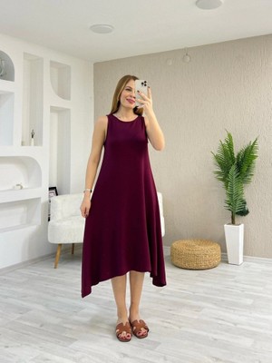 Arben Boutique Kadın Askılı Yuvarlak Yakalı Asimetrik Kesim Detaylı Viskon Elbise